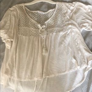 Cropped white flowy shirt